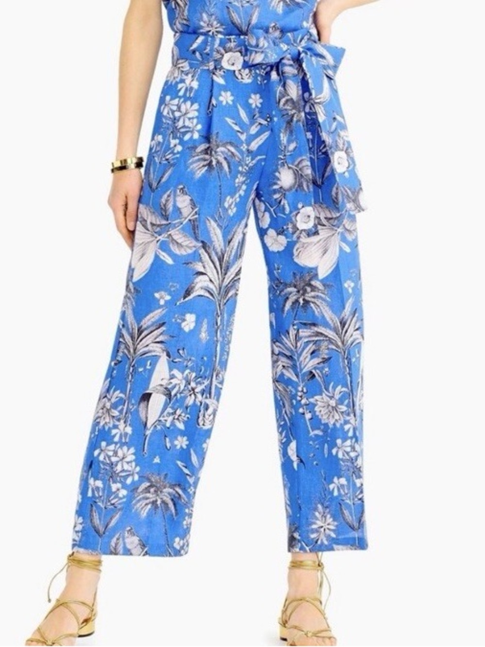 J CREW ITALIAN LINEN WIDE LEG PANT IN RATTI TROIPICAL TOILE SIZE 8